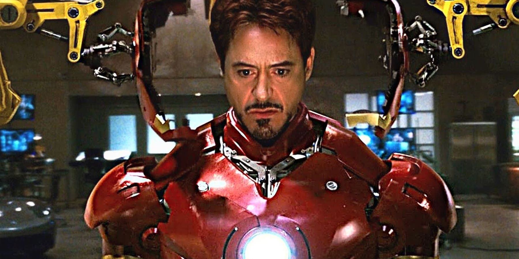 Tony Stark played by Robert Downey Jr.  role-playing in an Iron Man suit