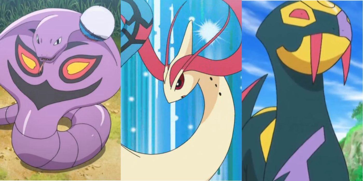 Split image of Arbok, Milotic and Serviper