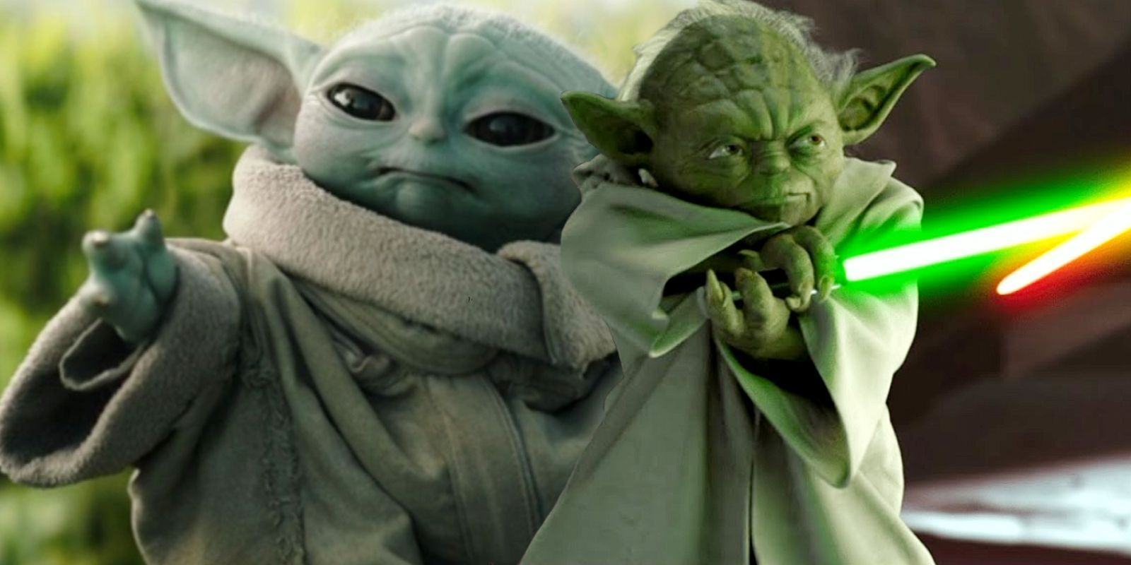 Grogu in Boba Fett's Book and Yoda in Attack of the Clones.