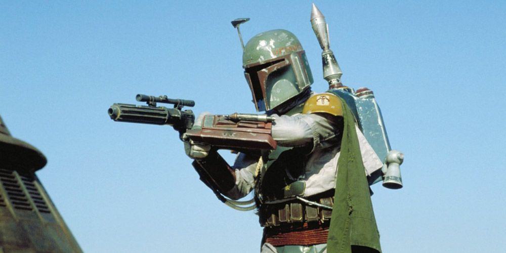 Boba Fett tries to shoot his grappling hook