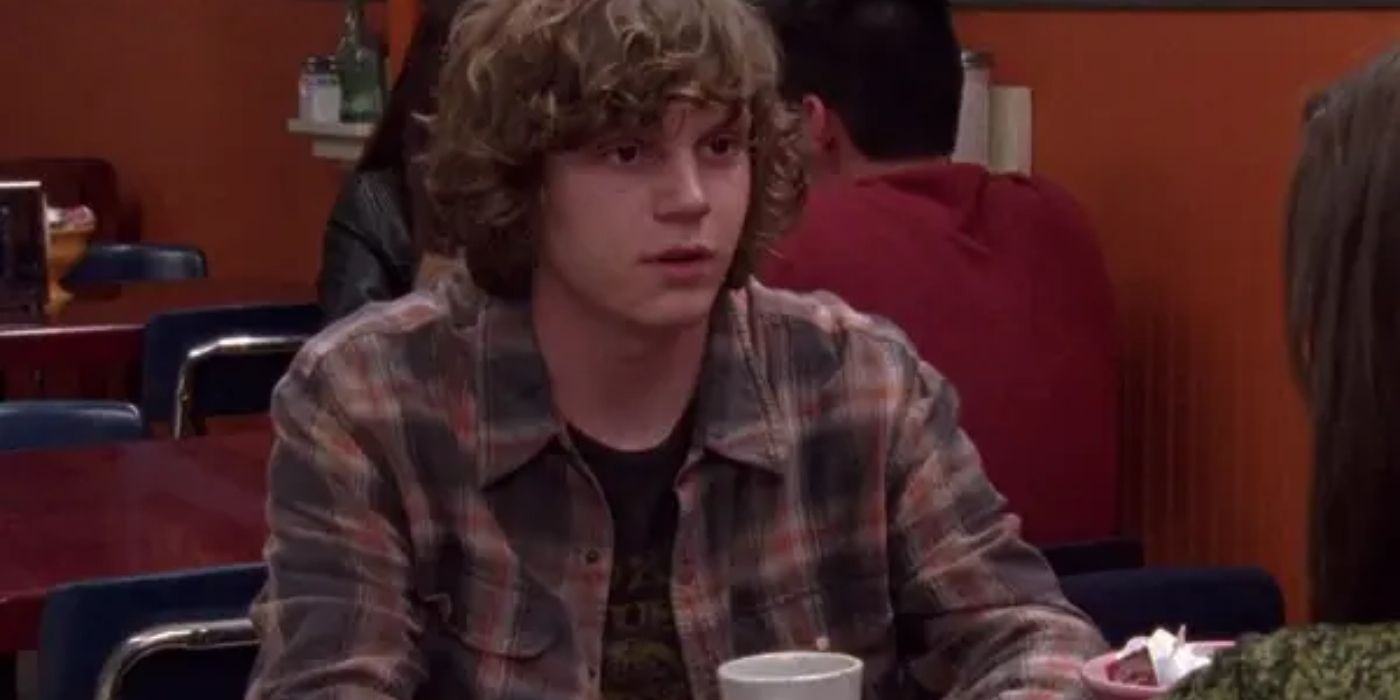 Evan Peters as Jack Daniels, sitting in a restaurant on One Tree Hill