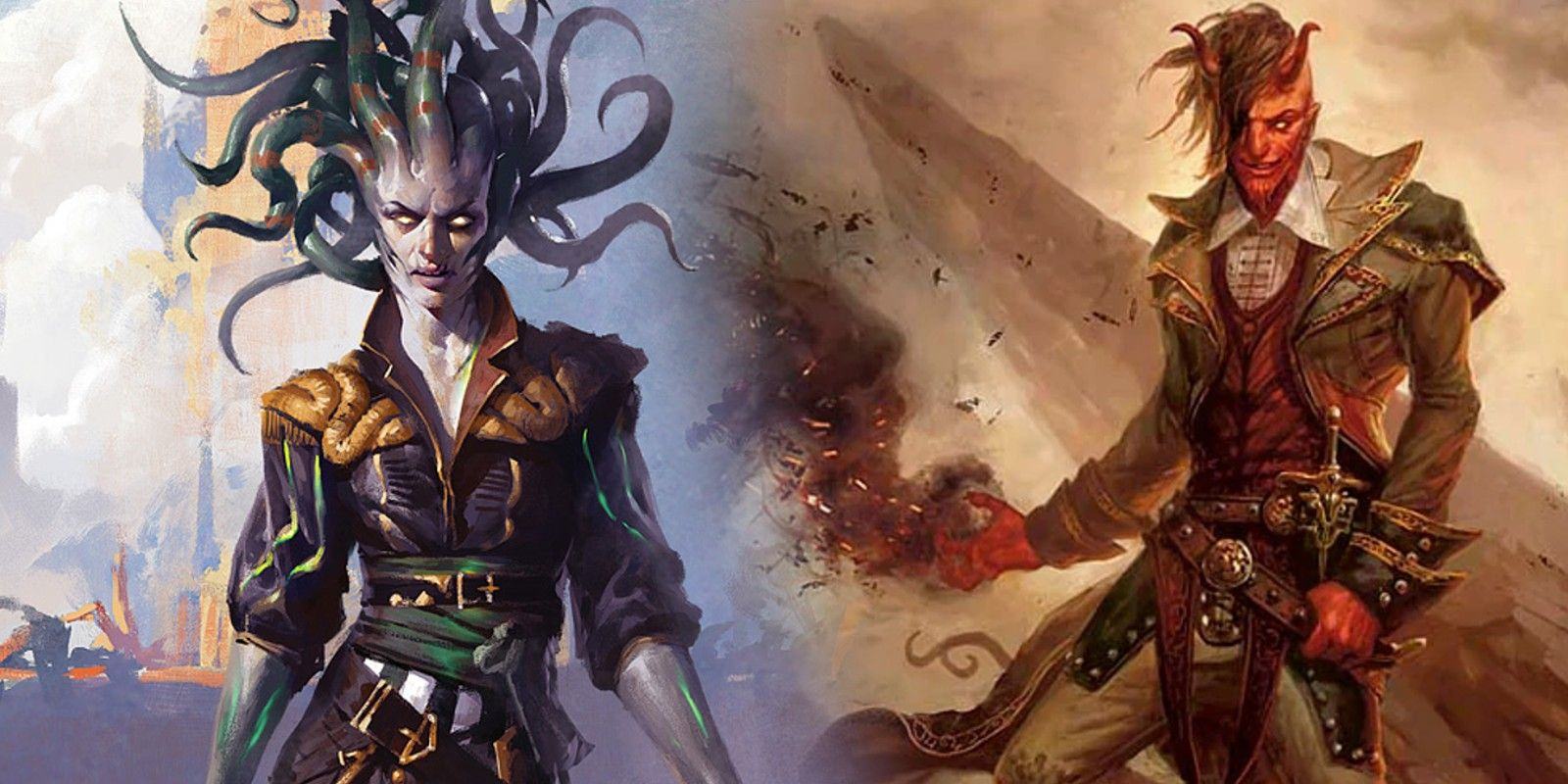 Vraska, Scheming Gorgon - Magic the Gathering card art beside Tibalt blood fiend.