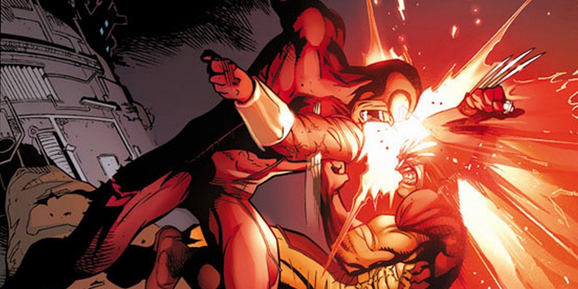 Cyclops shoots a beam at Wolverine 