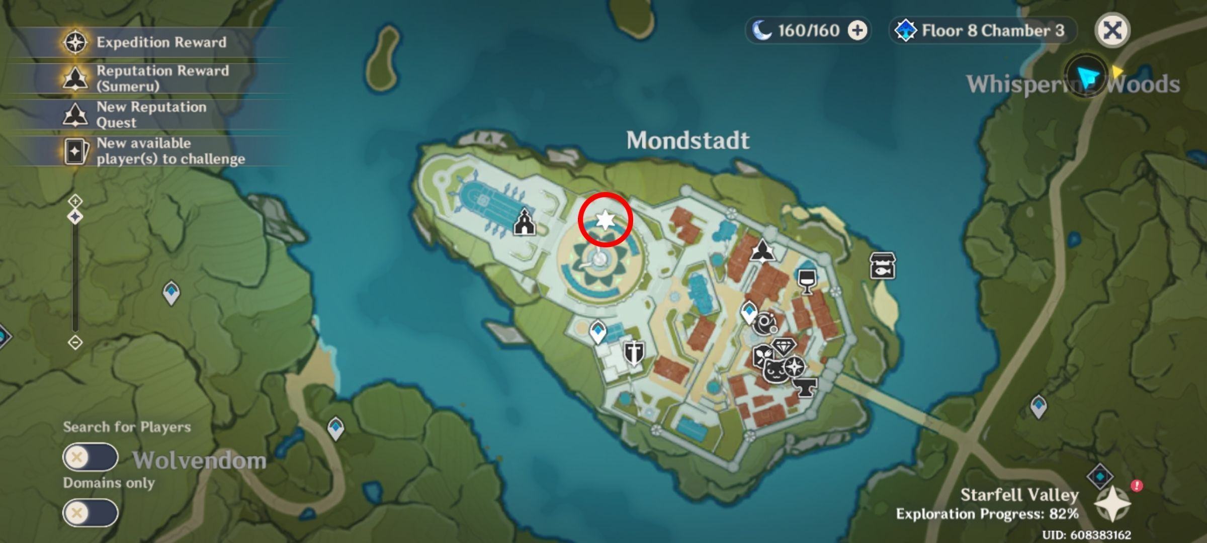 Genshin Impact's Mond City map shows where players can begin a secret challenge to unlock a Luxury Chest hidden in Mond's Courtyard.