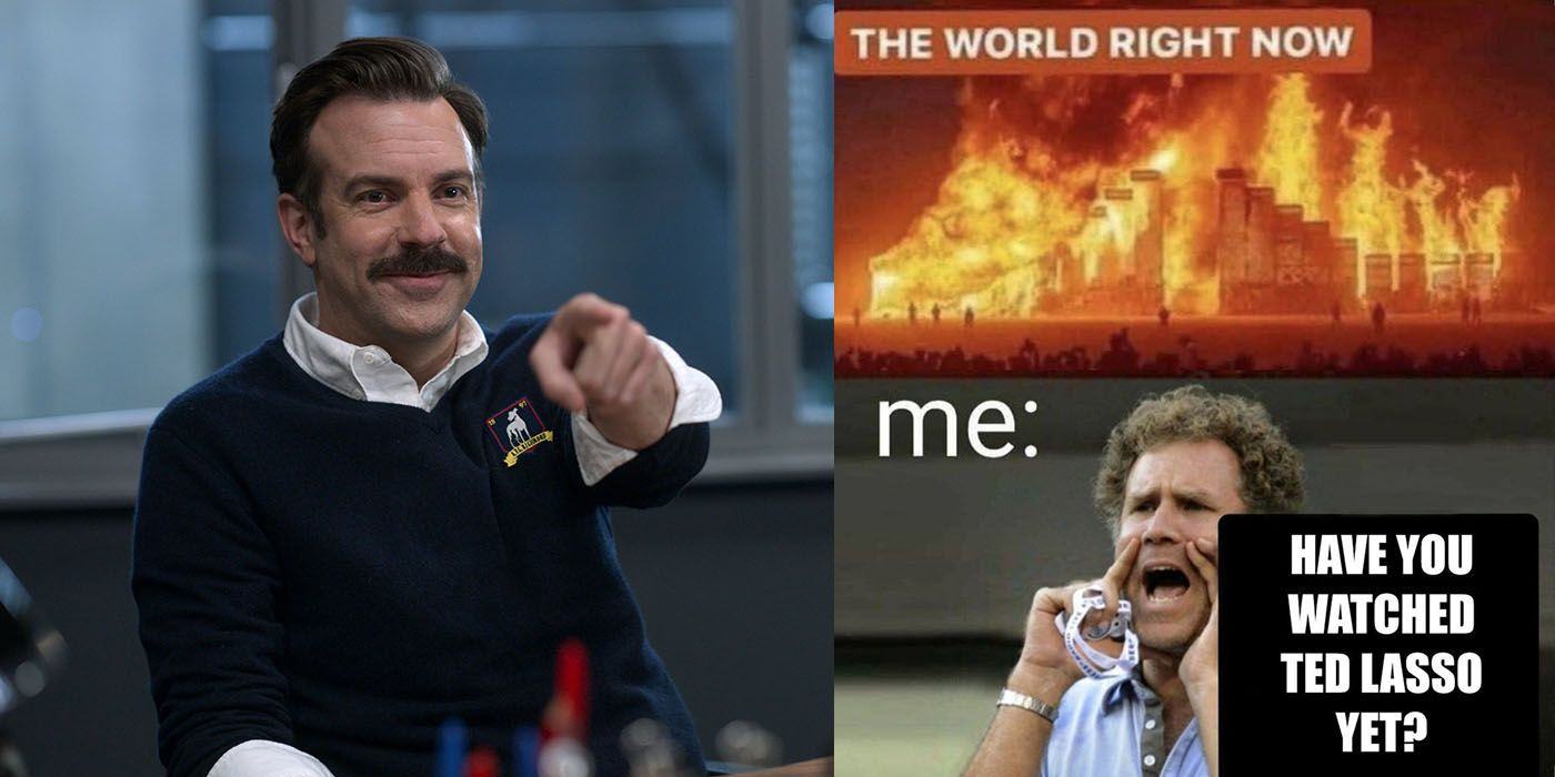 Split image of memes about the television series Ted Lasso.