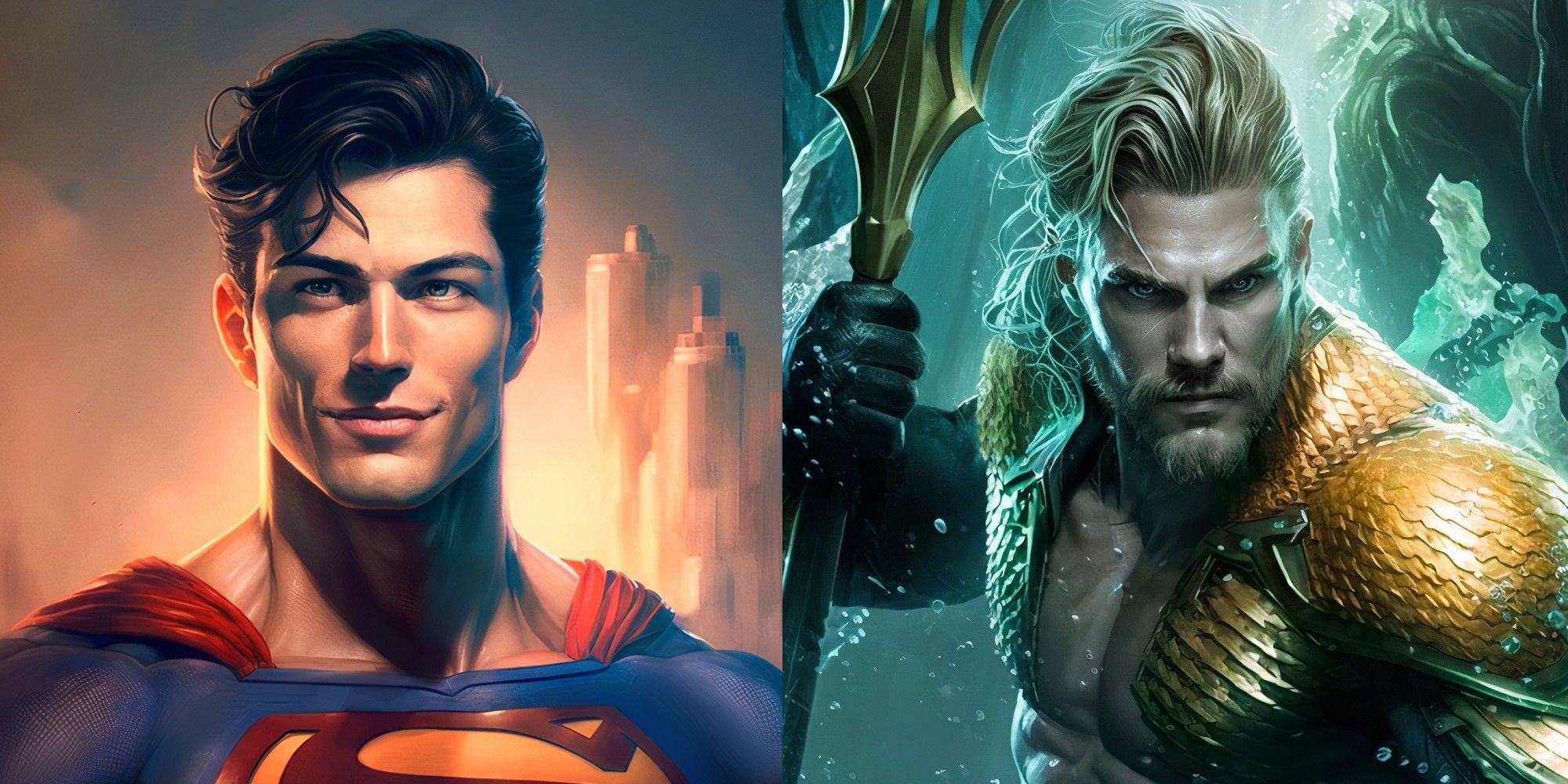 Fan Art of a younger DCU Justice League with Superman and Aquaman