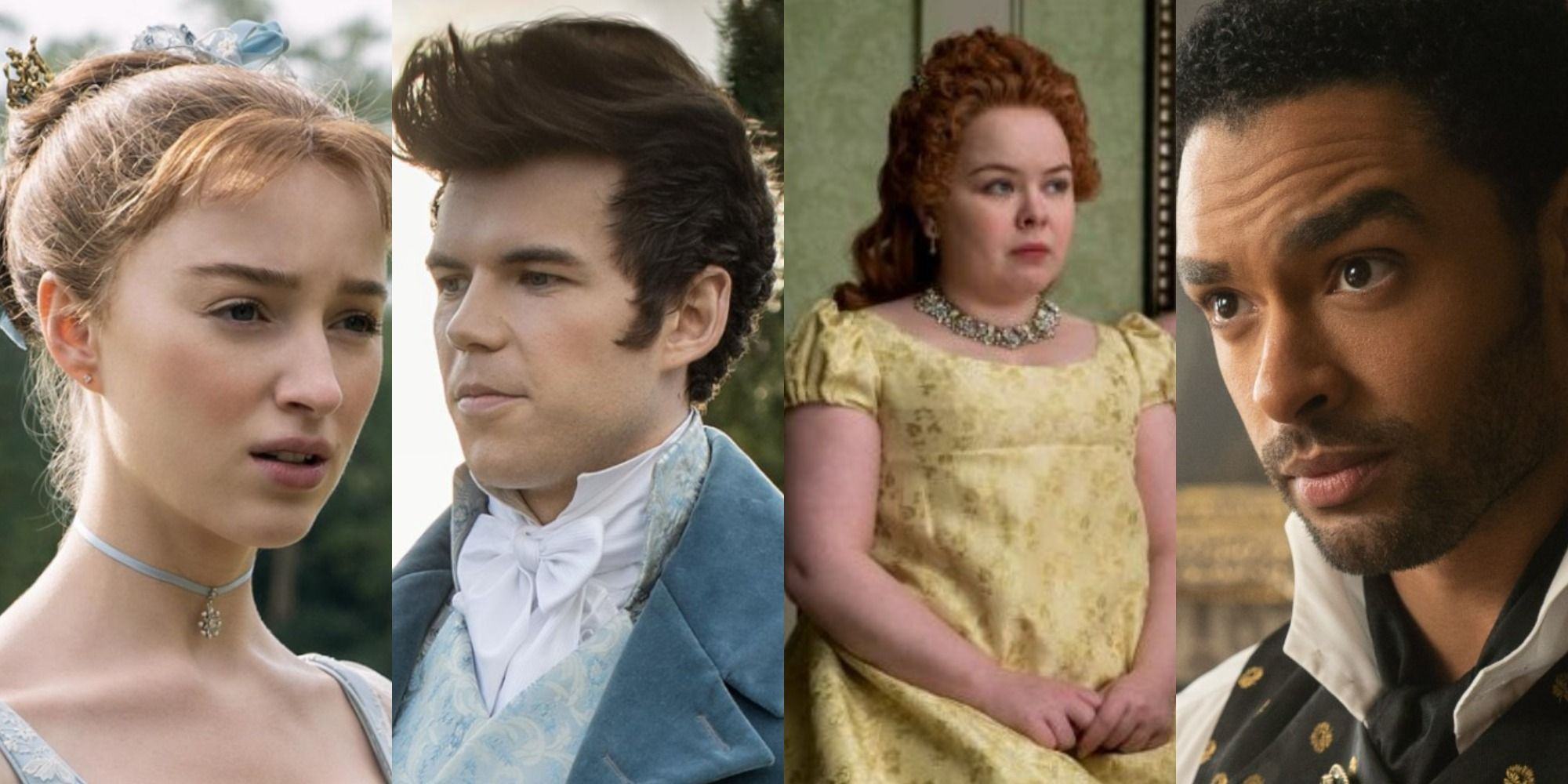 Split image of four members of the Bridgerton cast