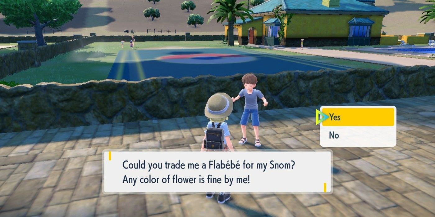 Trade Snom for Flabébé in Pokémon Scarlet and Violet.