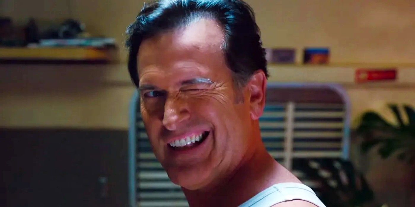 Bruce Campbell winks at Ash Williams in Evil Dead