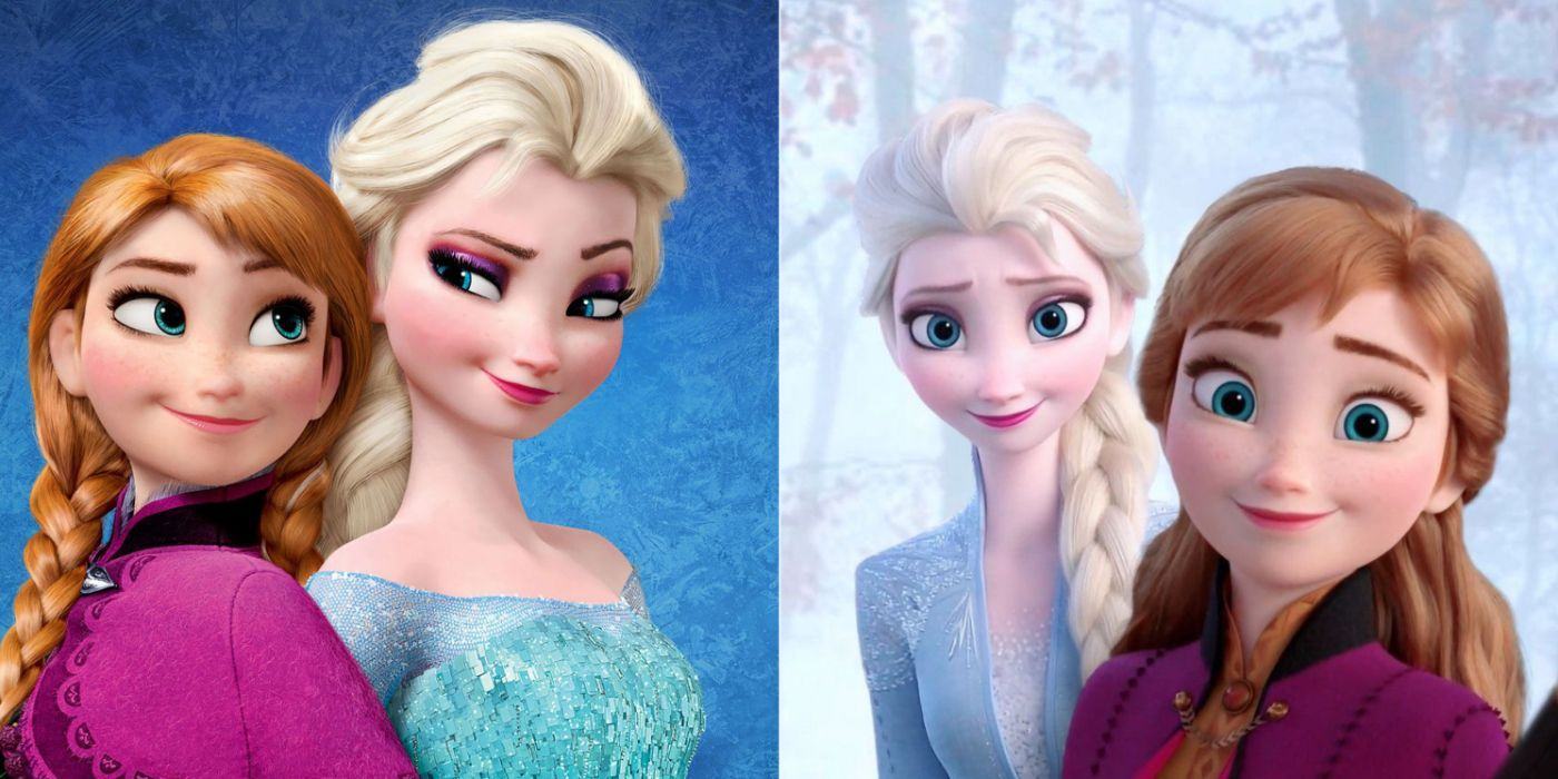 Anna and Elsa smiling in Frozen