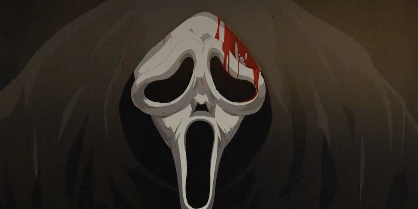 Anime Ghostface with blood from the right side in Scream 6 Short Film