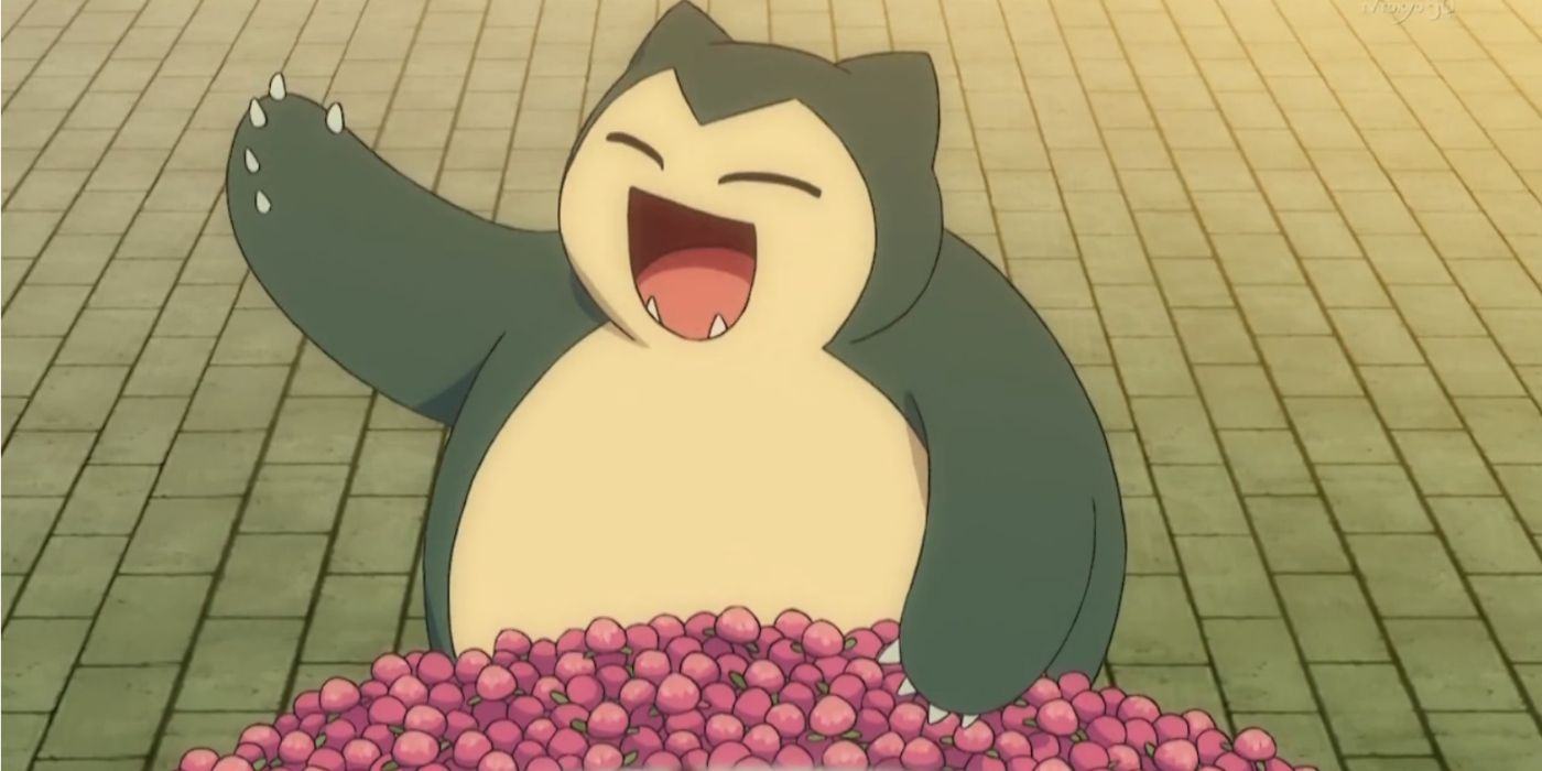 A slug happily eating berries from the Pokémon anime.