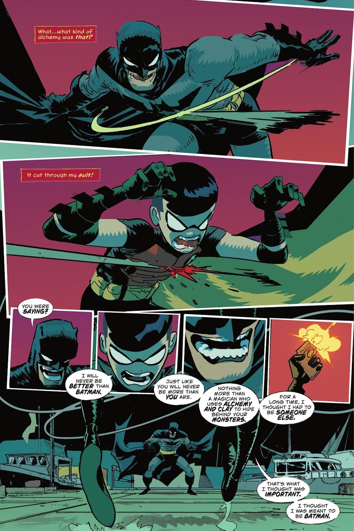 Moriarty fights Tim Drake Robin as Batman