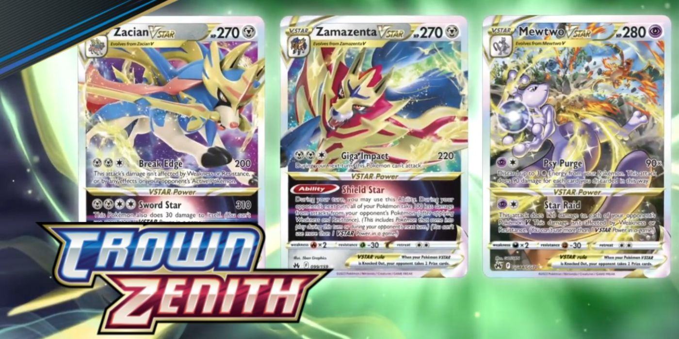 Zacian, Zamazenta, and Mewtwo cards from Pokemon TCG: Crown Zenith.