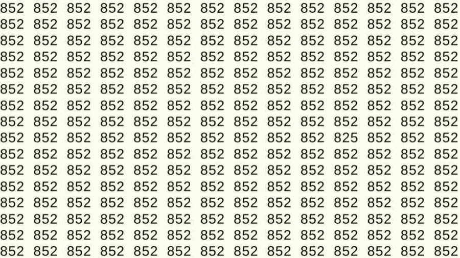 Optical Illusion Test: If you have Eagle Eyes Find the number 825 among 852 in 10 Seconds?