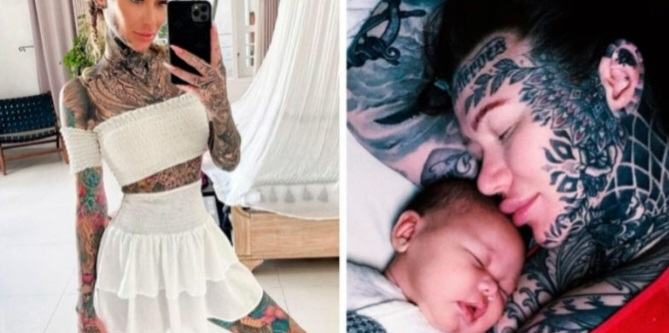 95 percent of a woman's body is covered with tattoos: see what a woman looks like without them