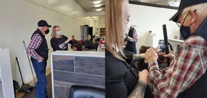 A man went to a beauty salon to learn how to do hair and makeup to help his wife