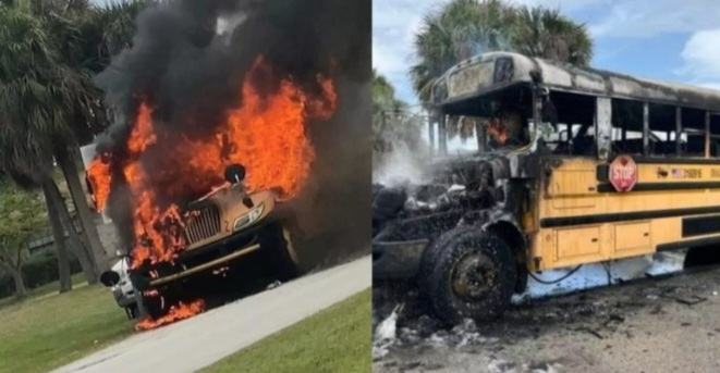 Brave bus driver saves 40 students from burning bus