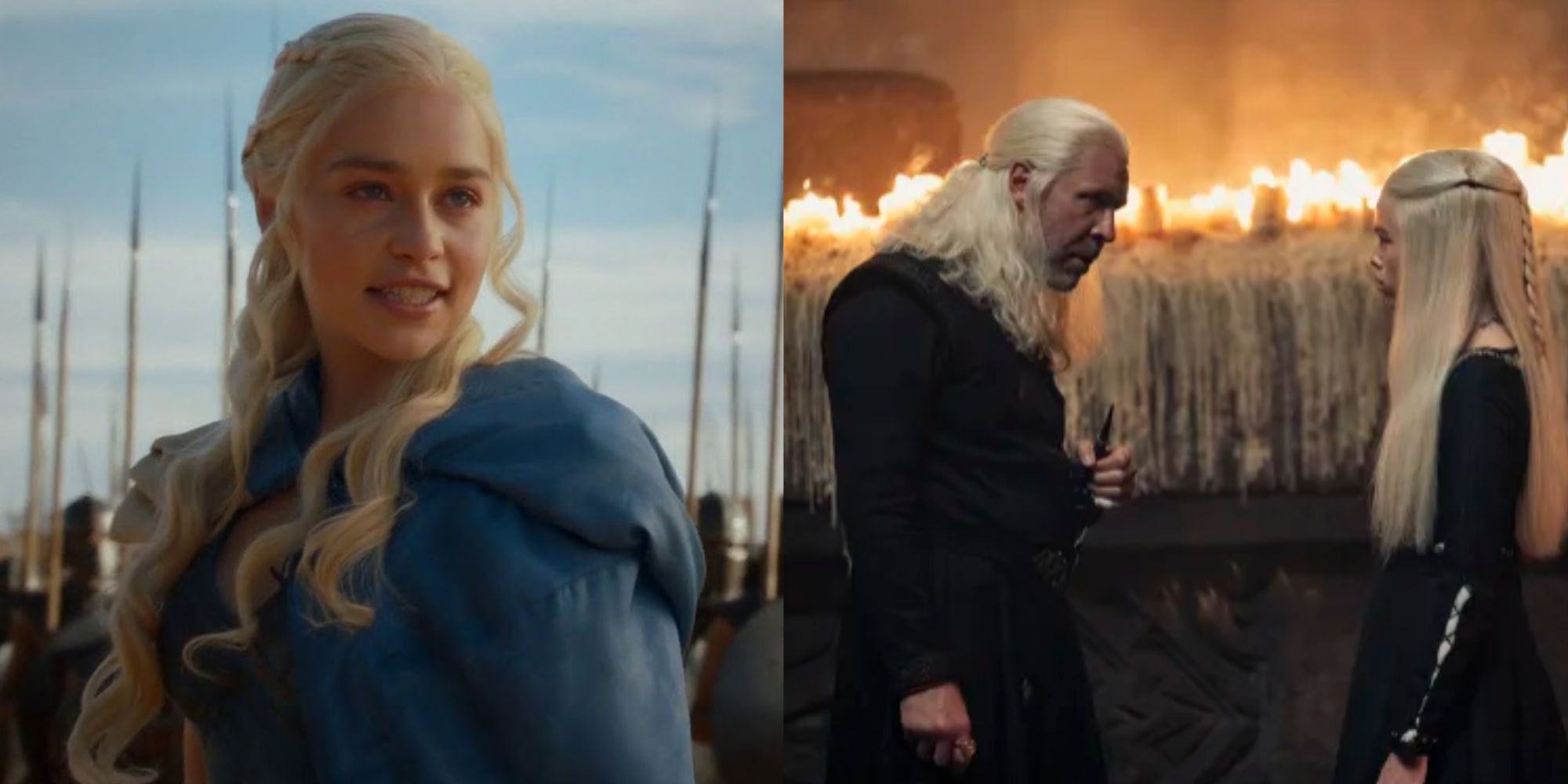 Split image of Daenerys, Viserys, and Rhaenyra Targaryen