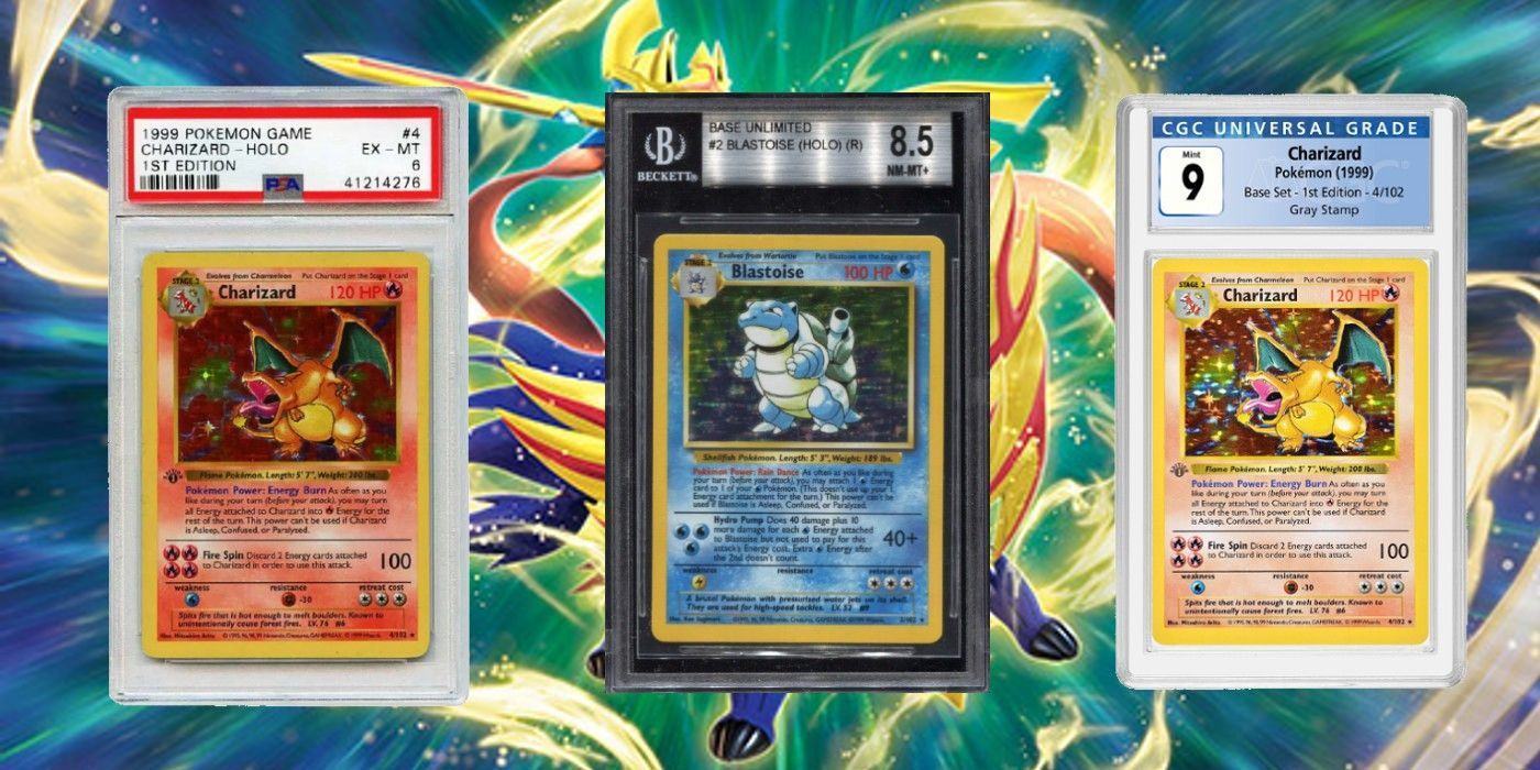 Graded Pokémon cards from PSA, Beckett, and CGC over the Crown Zenith expansion promo banner.