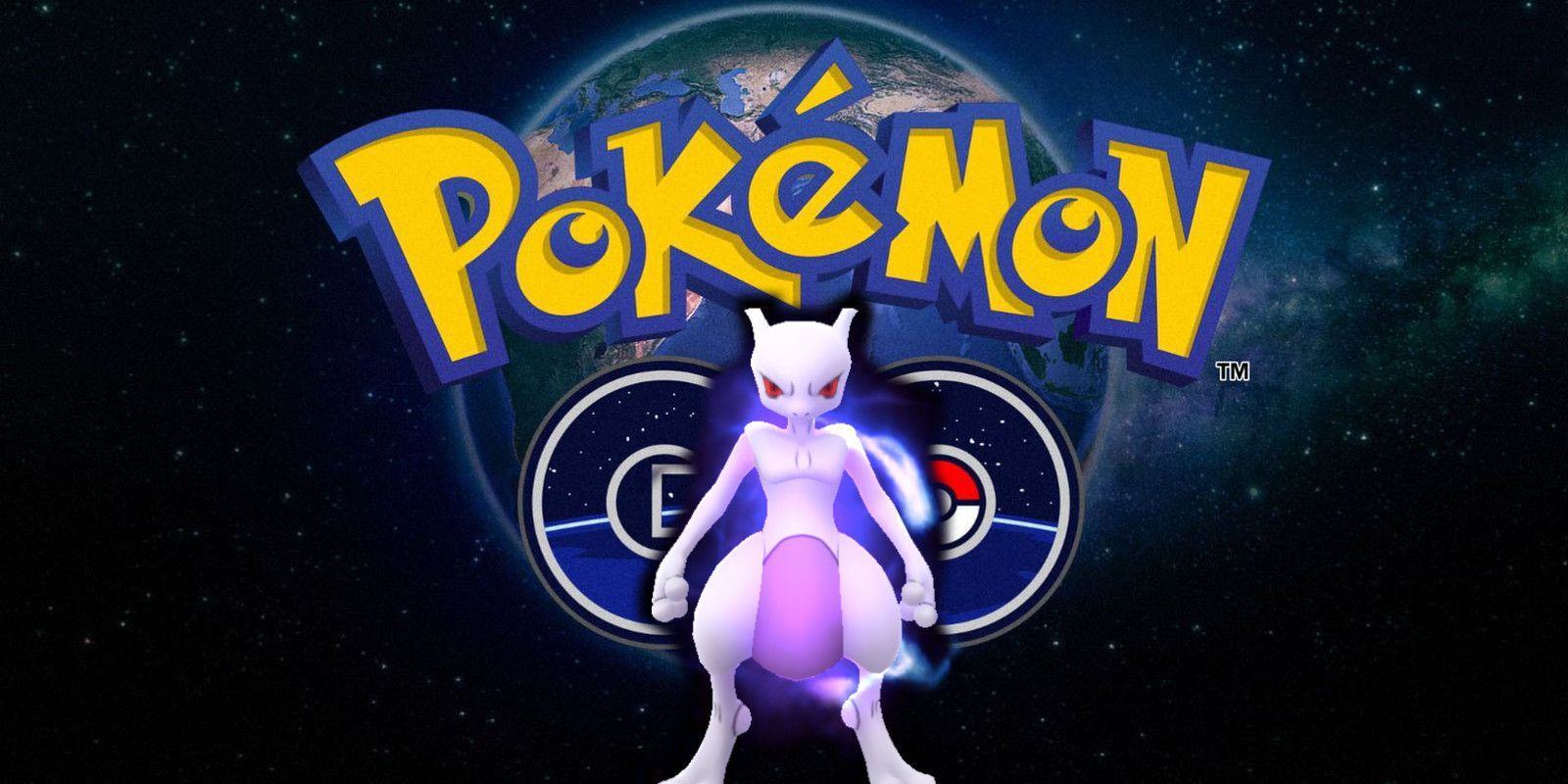 Shadow Mewtwo over Pokemon Go logo