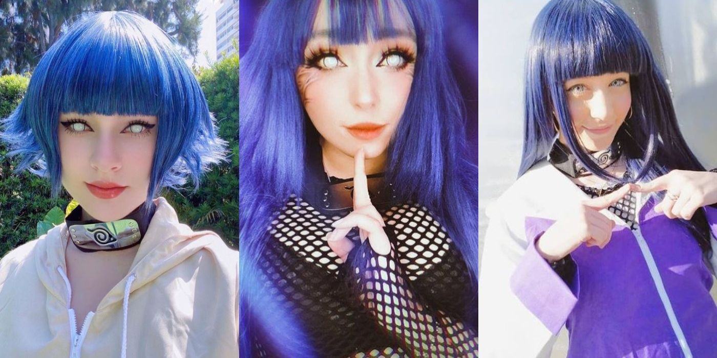 Split image of Hinata cosplays from Naruto.