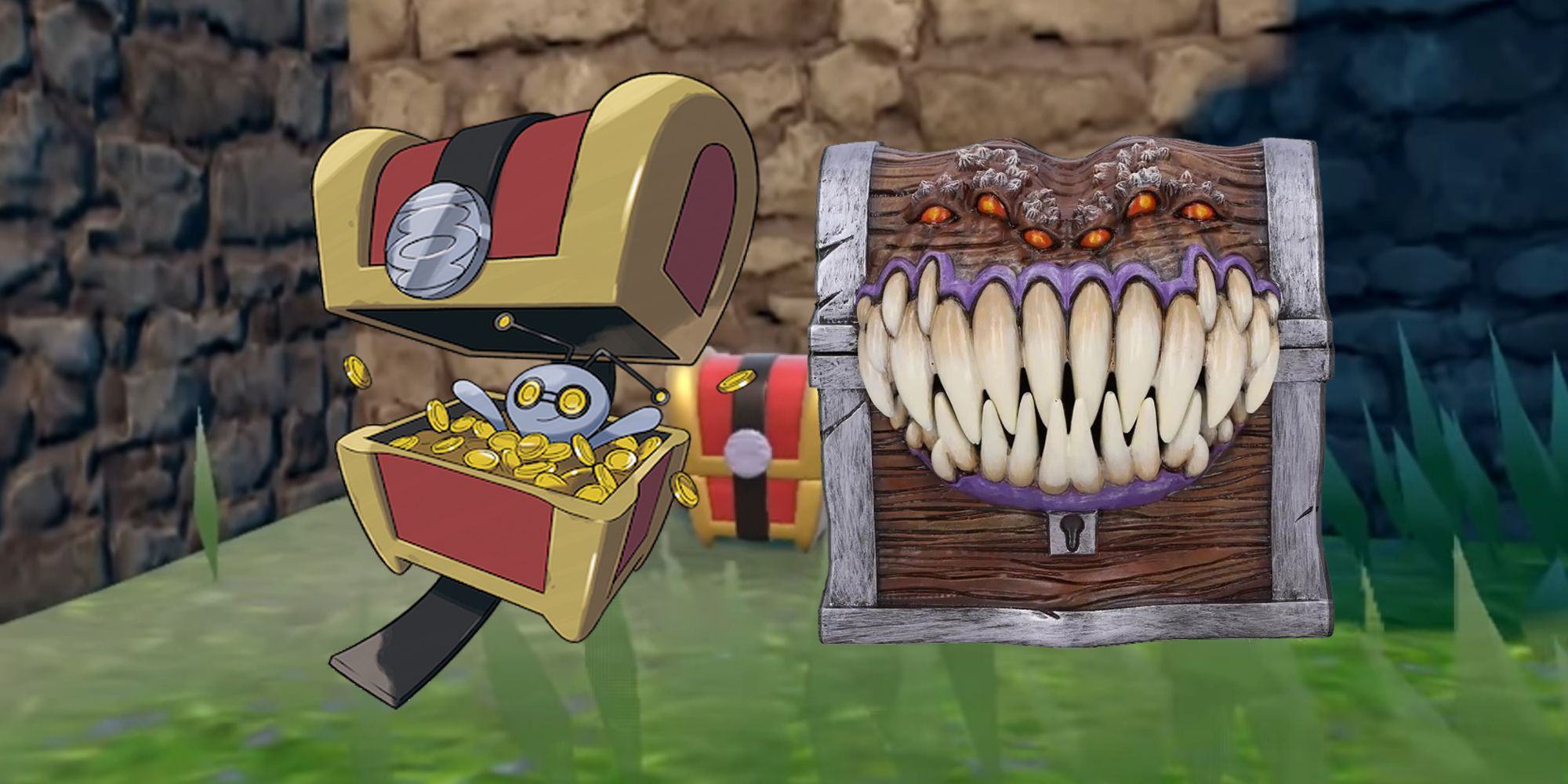 Pokemon Scarlet and Violet's Gimmighoul next to a Mimic from Dungeons & Dragons