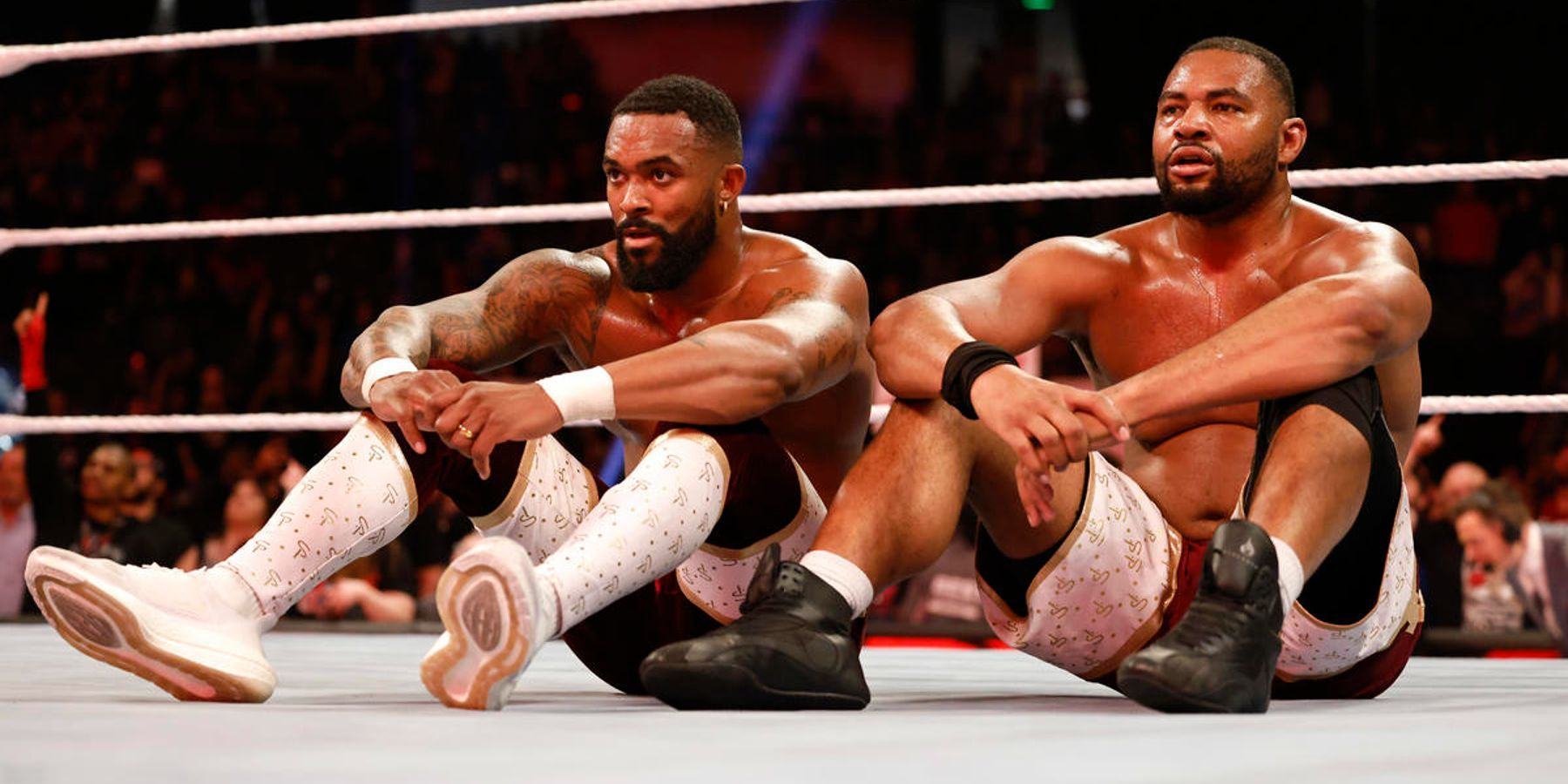 Montez Ford and Angelo Dawkins react to losing a tag team gauntlet match on the January 9 episode of WWE Raw.