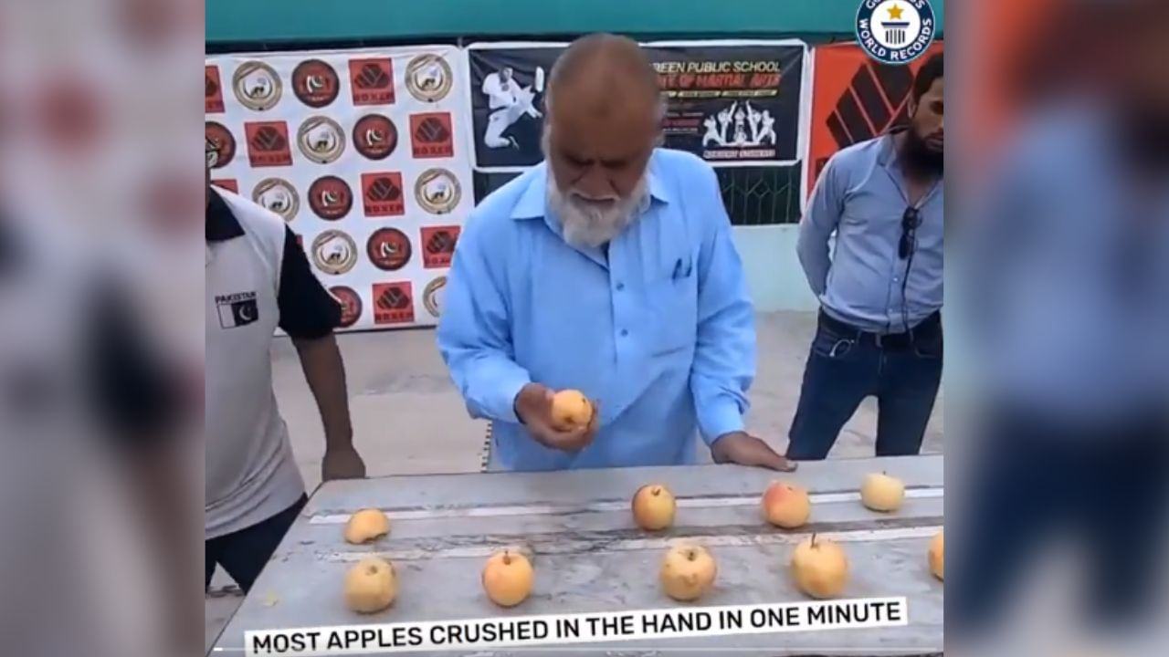 Uncle used his thumb to crush so many apples that he set a world record, watch the video