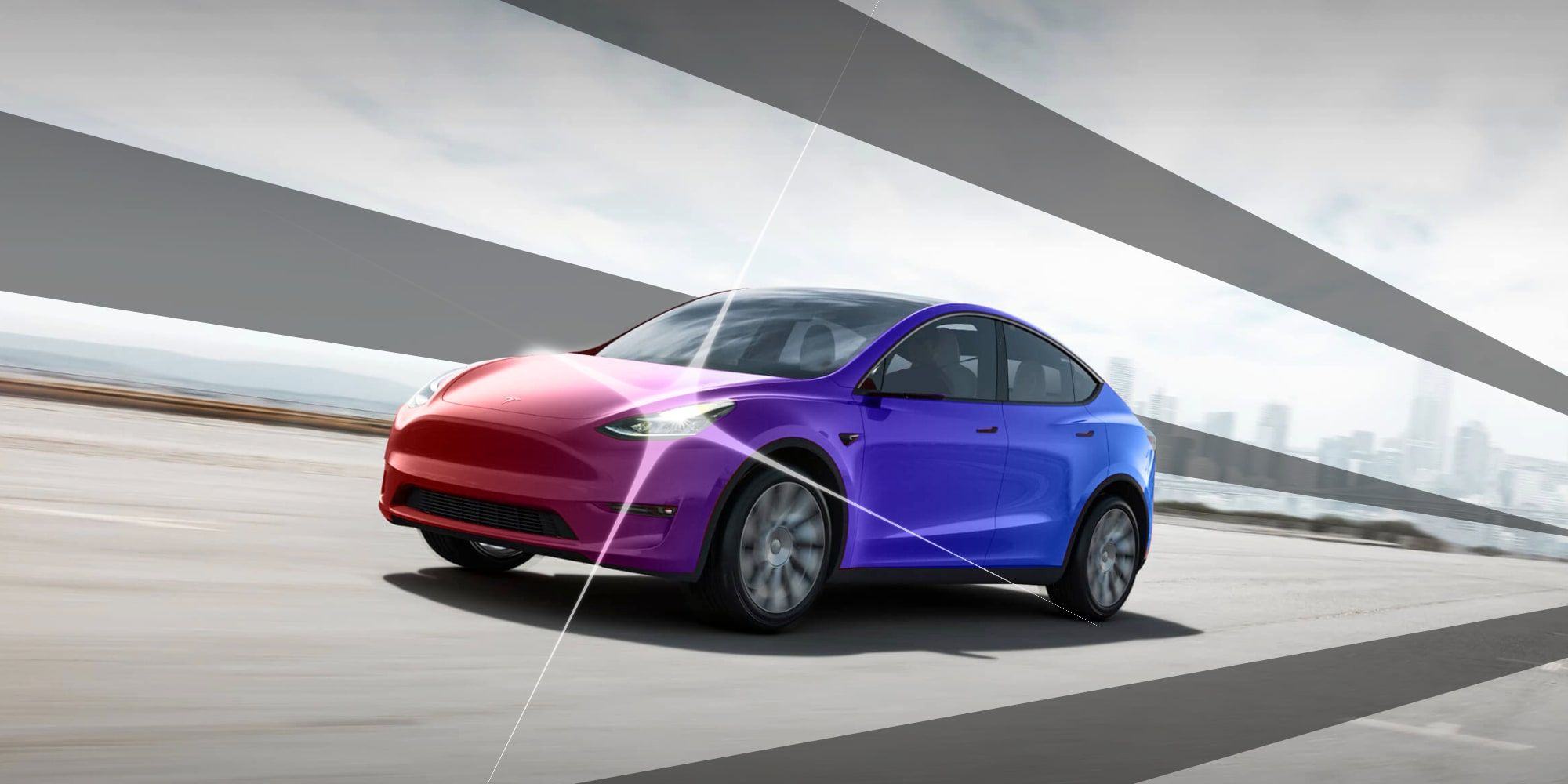 Tesla Model Y Rendered Gradient Color with Starburst And Future Perspective Lines