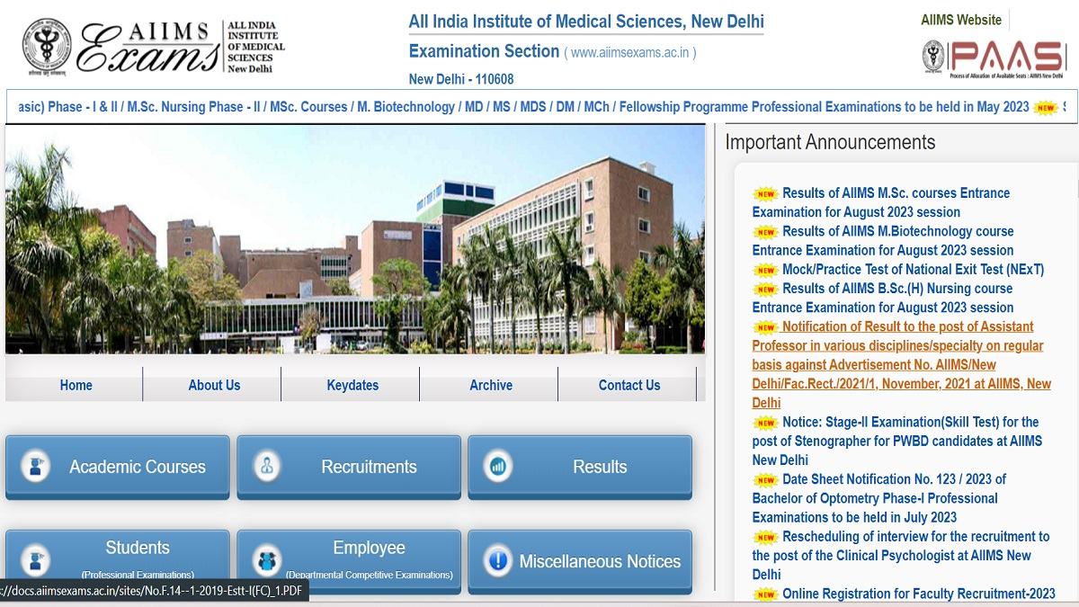 AIIMS entrance Result 2023