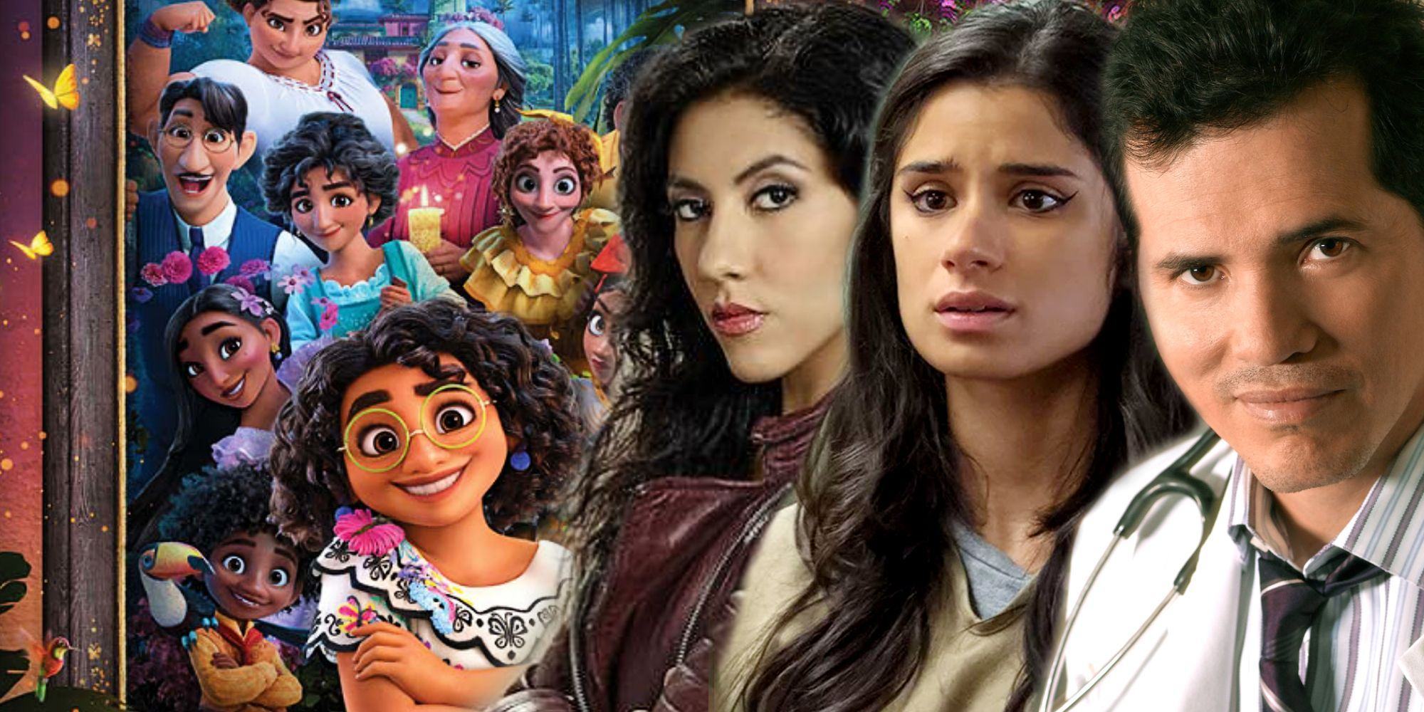 Stephanie Beatriz, Diane Guerrero, and John Leguizamo in Encanto