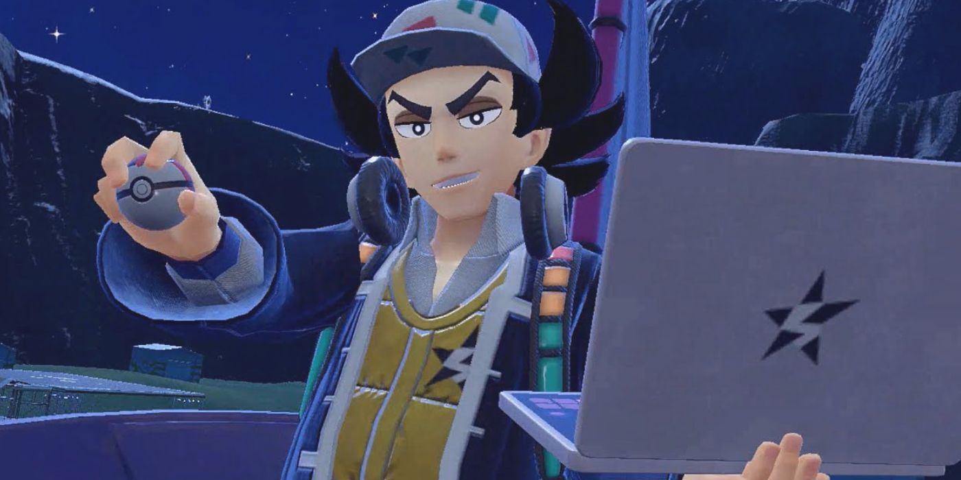 Giacomo Holding a Poke Ball and a laptop in Pokémon Scarlet & Violet