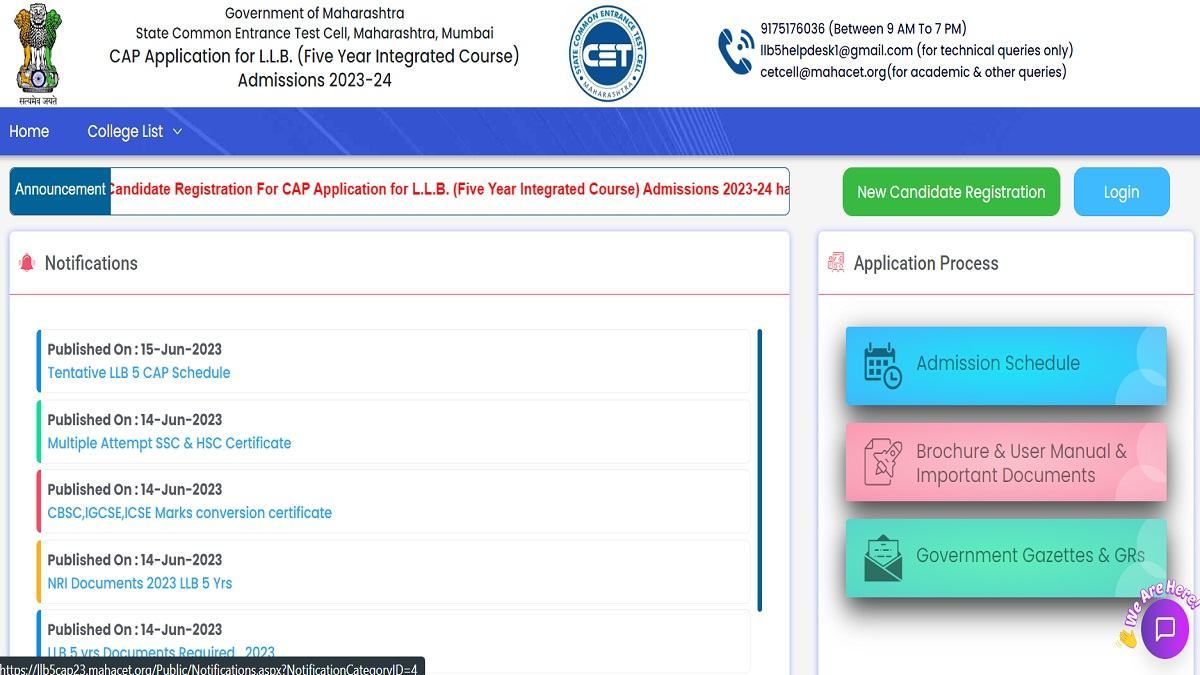 MAH CET 5 year LLB CAP Registrations 2023