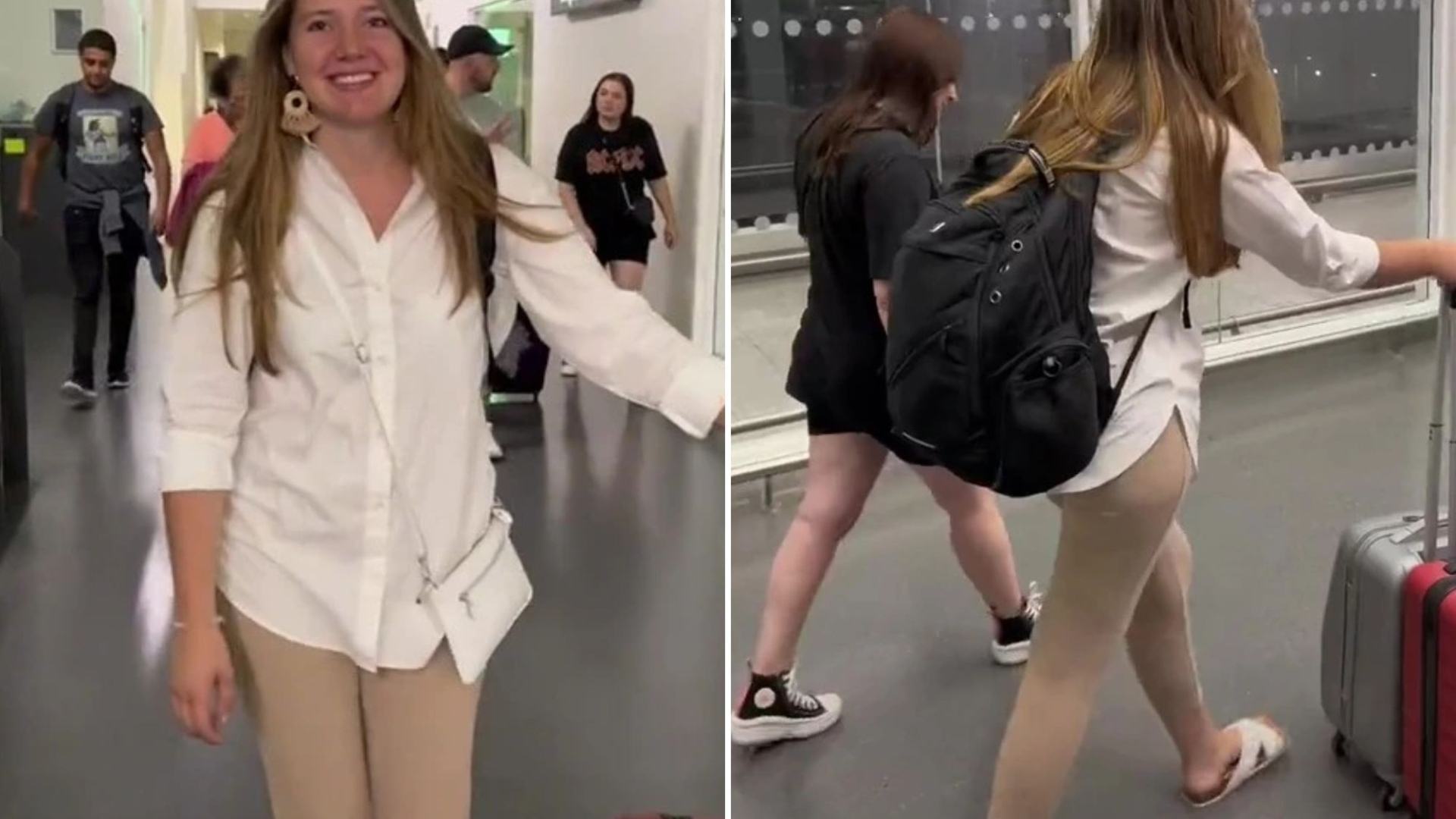 My girlfriend got some awful looks when she wore pale leggings to the airport – everyone thought she was NAKED