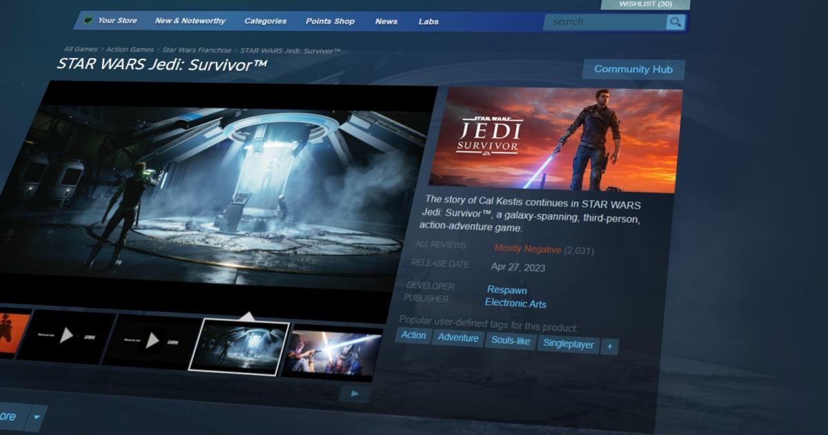 Star Wars Jedi: Survivor is being review-bombed on Steam as a ‘total crap’ PC port