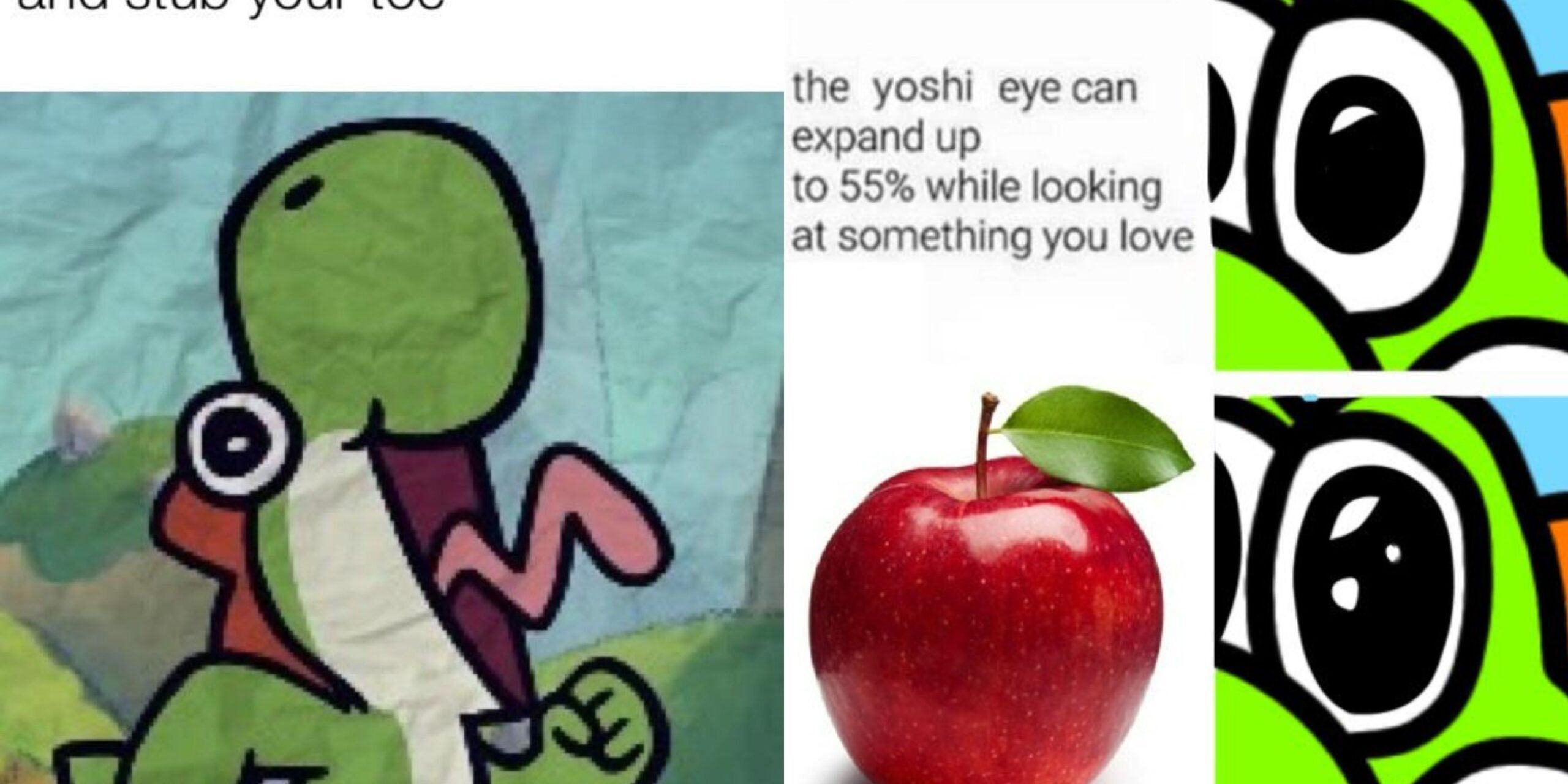 Featured image screaming Yoshi and a meme about Yoshi love for apples