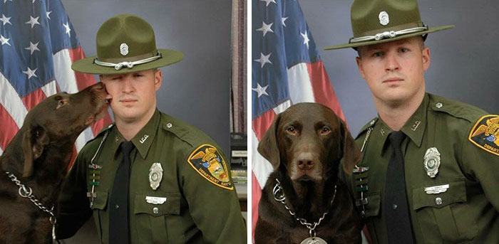 The dog never stopped kissing his partner in the official photo shoot