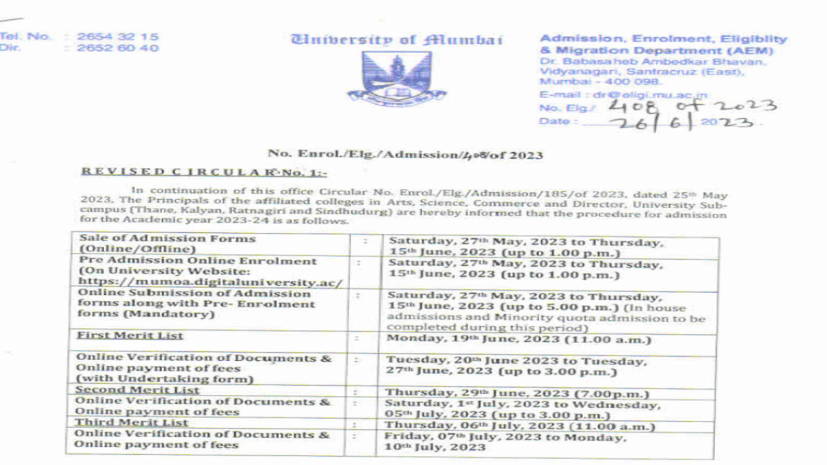 Mumbai University 2nd Merit List 2023 to Release on June 29