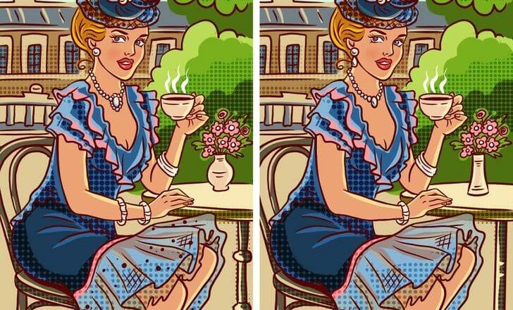 An optical illusion.  Find 7 differences in these postcards