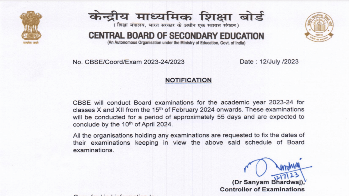 CBSE classes 10, 12 board exams 2024 dates