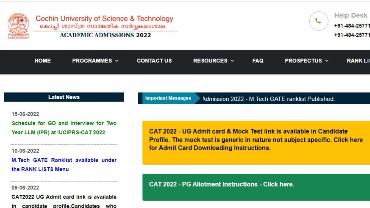 CUSAT CAT 2022