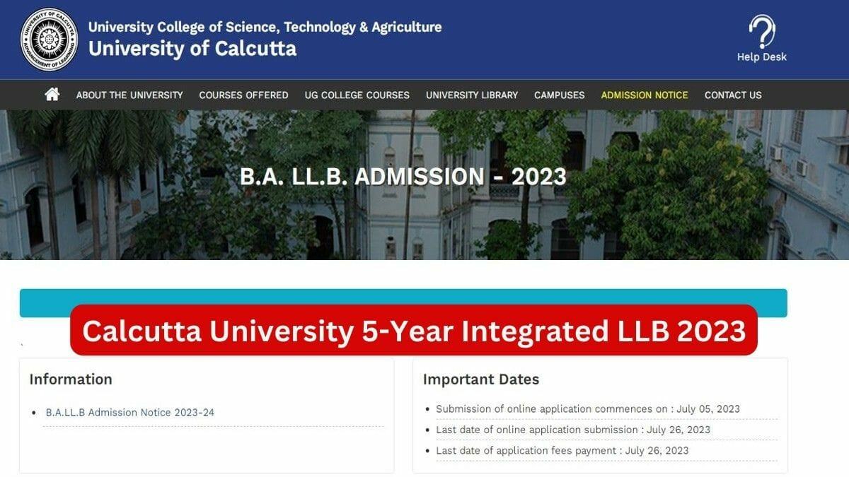 Calcutta University 5-Year LLB Registrations 2023