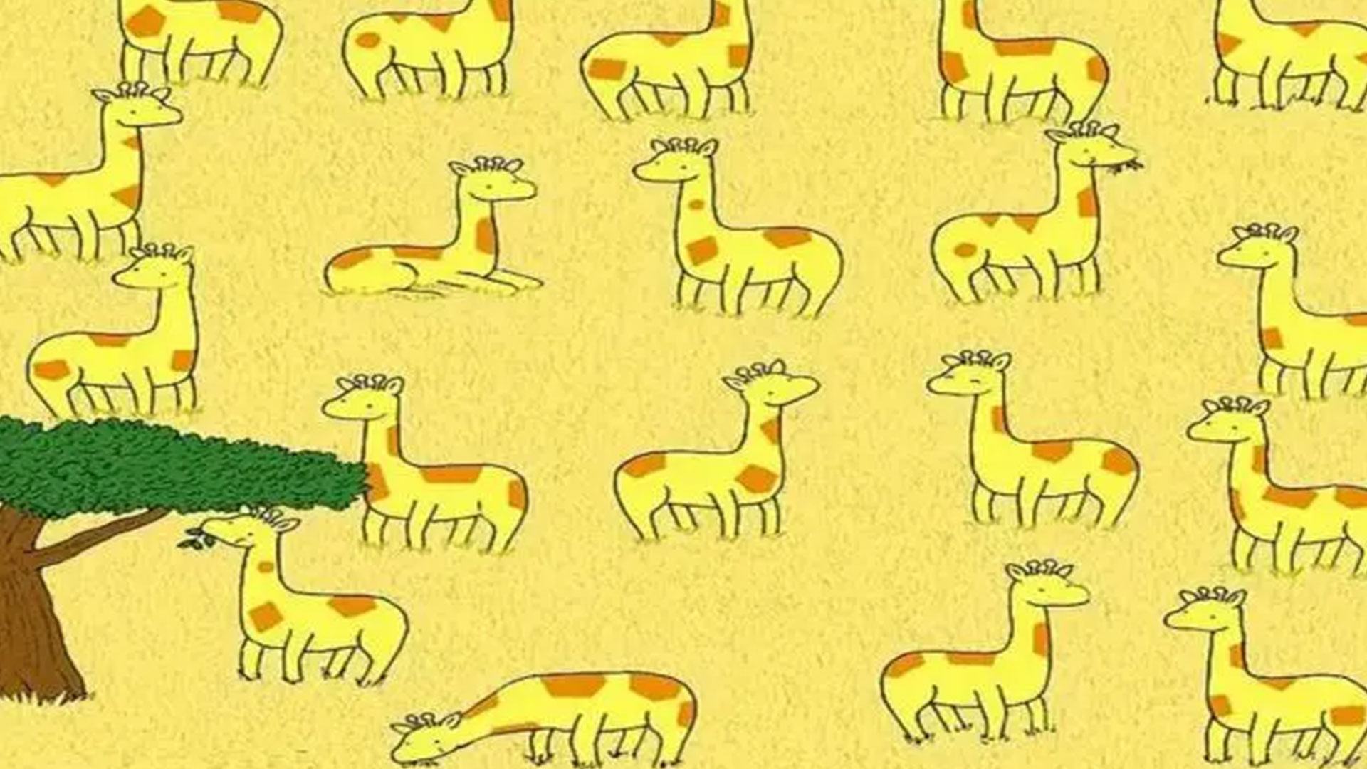 Can you spot the giraffe with no twin in this optical illusion safari?