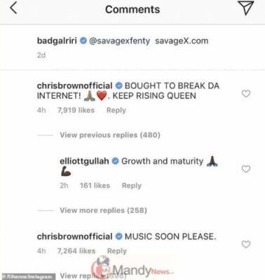 Chris Brown calls Rihanna a 'queen' in singer's Instagram comments