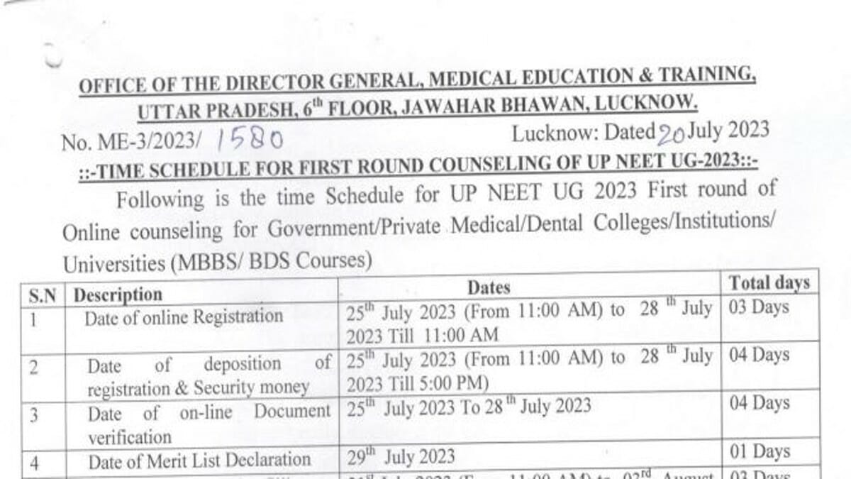 UP NEET UG Counselling 2023