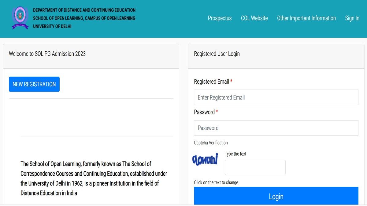 DU SOL PG MBA Registration 2023