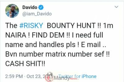 Davido Offers N1M To Whoever Finds The Ladies Accusing Him Of Impregnating One