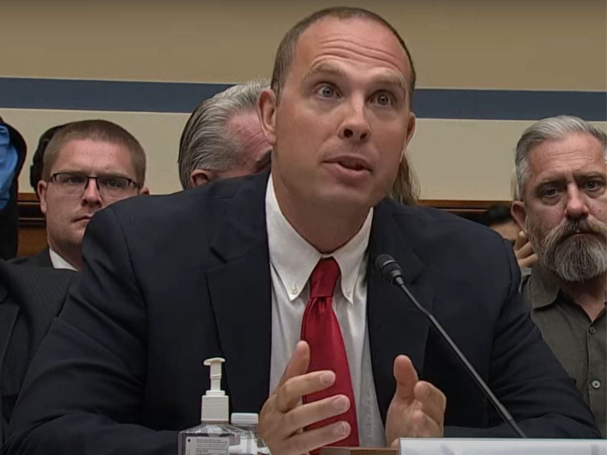 A still of David Grusch at the Wednesday hearing on Unidentified Anomalous Phenomena (Image Via C-SPAN/YouTube)