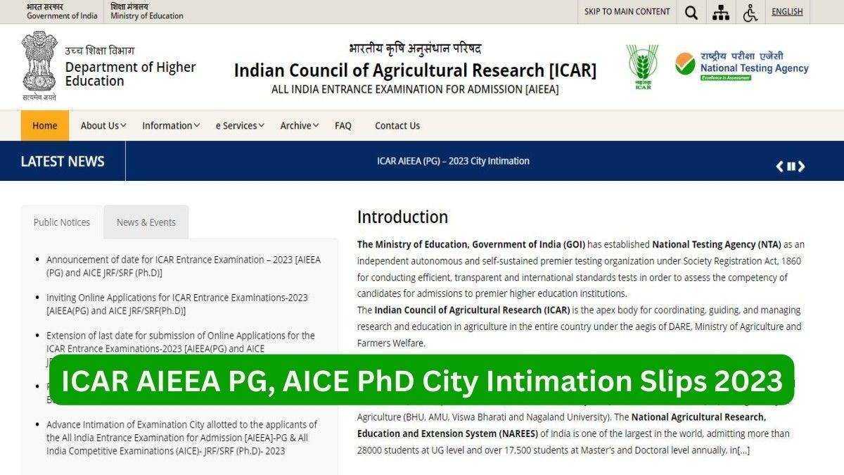 ICAR AIEEA PG, AICE PhD 2023